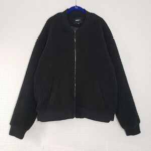 Fashion Nova NOVAMEN Sherpa Bomber Jacket Mens XXXL Black Fuzzy Full Zip Fleece